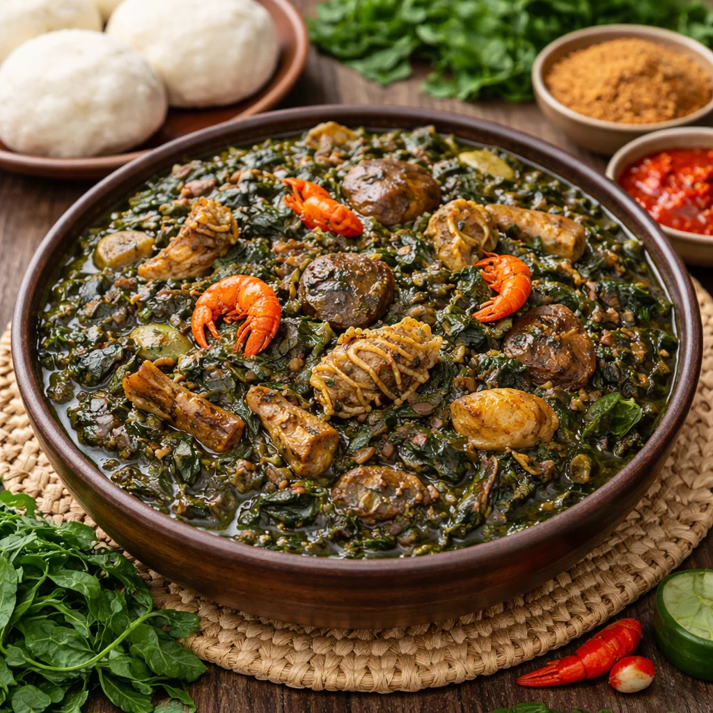 Eru traditionnel avec fufu et condiments