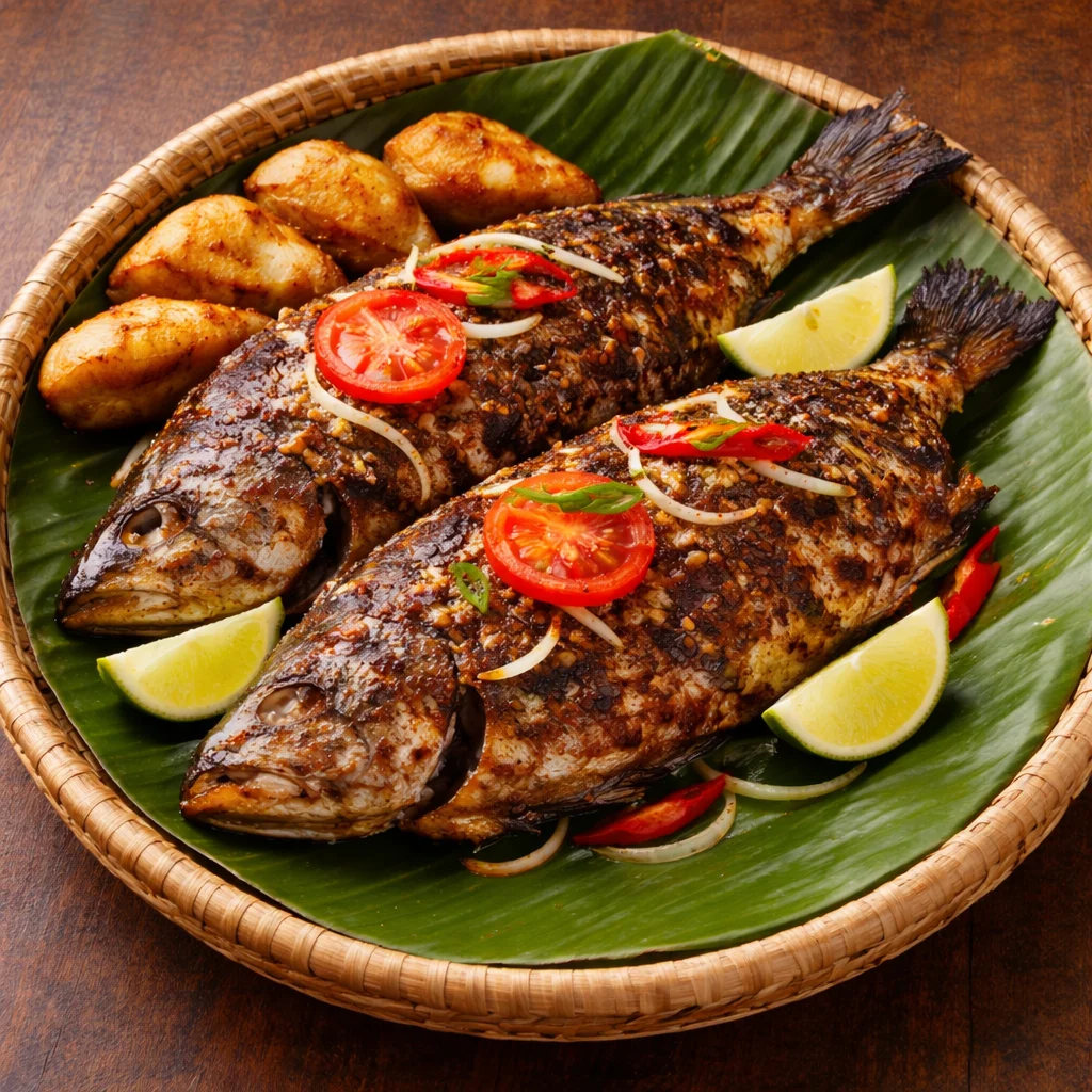 Poisson braisé servi avec garniture fraîche