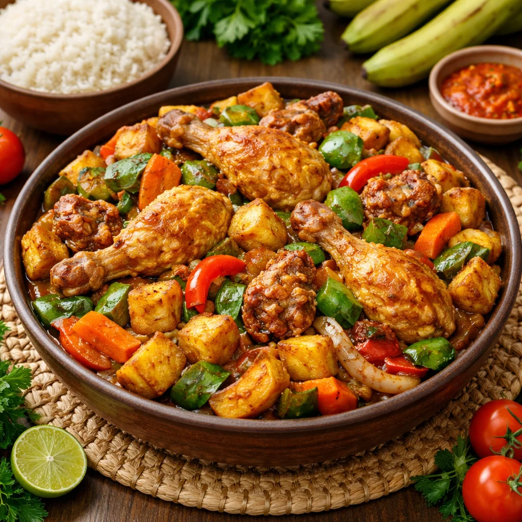 Poulet DG avec plantains et légumes